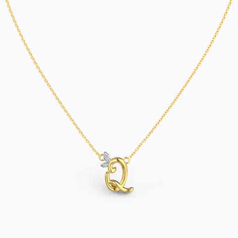 Leafy Alphabet Q Diamond Necklace Diamond Necklaces 14 Karat Yellow Gold Leafy Alphabet Q Diamond Necklace
