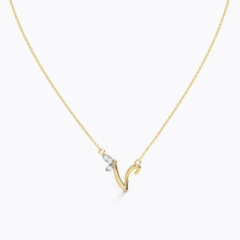 Leafy Alphabet V Diamond Necklace Diamond Necklaces 14 Karat Yellow Gold Leafy Alphabet V Diamond Necklace