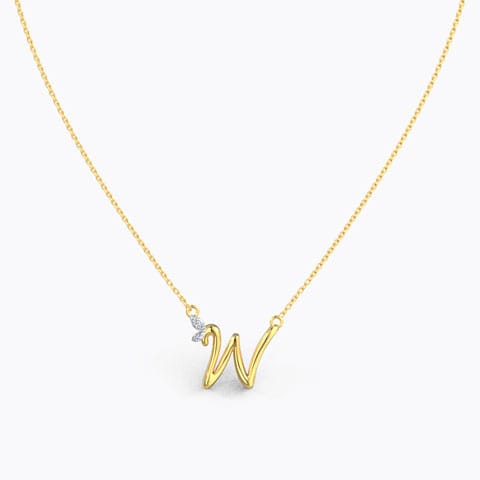 Leafy Alphabet W Diamond Necklace Diamond Necklaces 14 Karat Yellow Gold Leafy Alphabet W Diamond Necklace