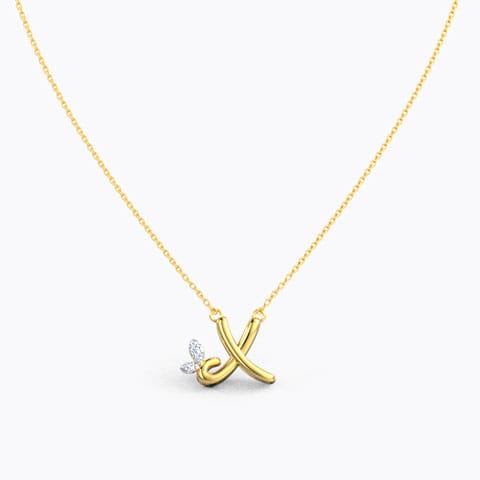 Leafy Alphabet X Diamond Necklace Diamond Necklaces 14 Karat Yellow Gold Leafy Alphabet X Diamond Necklace