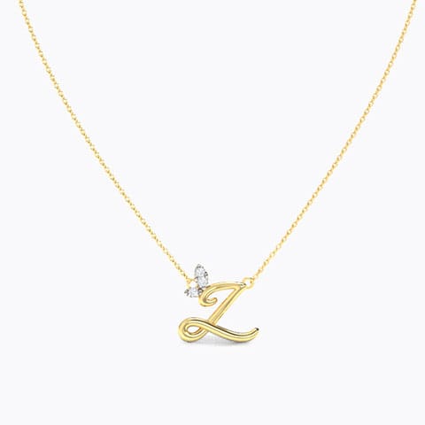 Leafy Alphabet Z Diamond Necklace Diamond Necklaces 14 Karat Yellow Gold Leafy Alphabet Z Diamond Necklace