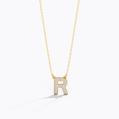 Dazzle Alphabet R Diamond Necklace Diamond Necklaces 14 Karat Yellow Gold Dazzle Alphabet R Diamond Necklace