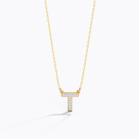 Dazzle Alphabet T Diamond Necklace Diamond Necklaces 14 Karat Yellow Gold Dazzle Alphabet T Diamond Necklace