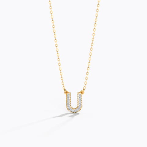 Dazzle Alphabet U Diamond Necklace Diamond Necklaces 14 Karat Yellow Gold Dazzle Alphabet U Diamond Necklace