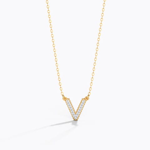 Dazzle Alphabet V Diamond Necklace Diamond Necklaces 14 Karat Yellow Gold Dazzle Alphabet V Diamond Necklace