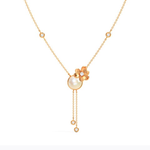 Clover Oasis Lariat Pearl Necklace Diamond,Gemstone Necklaces 14 Karat Rose Gold Clover Oasis Lariat Pearl Necklace