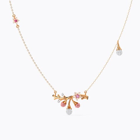 Winsome Sakura Gemstone Necklace Diamond,Gemstone Necklaces 14 Karat Rose Gold Winsome Sakura Gemstone Necklace