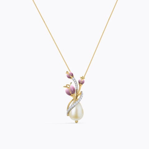 Lavencia Tulip Pearl Necklace Diamond,Gemstone Necklaces 18 Karat Yellow Gold Lavencia Tulip Pearl Necklace