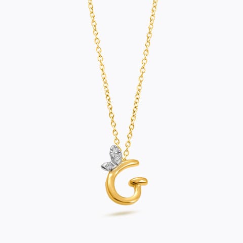 Leafy Alphabet G Diamond Necklace Diamond Necklaces 14 Karat Yellow Gold Leafy Alphabet G Diamond Necklace