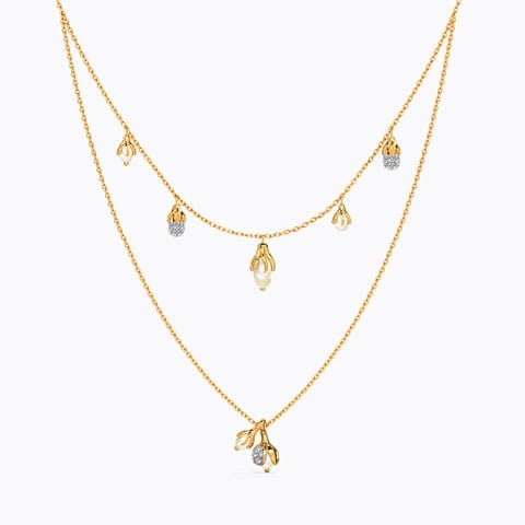 Pearly Dangle Layered Necklace Diamond,Gemstone Necklaces 14 Karat Yellow Gold Pearly Dangle Layered Necklace
