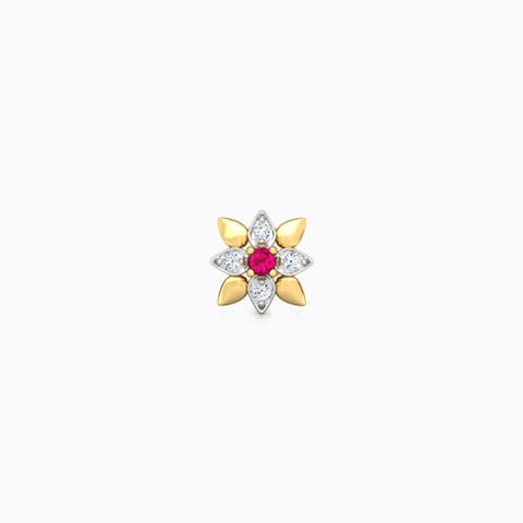 Anjana Bloom Gemstone Nose Pin Diamond,Gemstone Nose pin 18 Karat Yellow Gold Anjana Bloom Gemstone Nose Pin