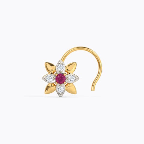 Maahi Floret Gemstone Nose Pin Diamond,Gemstone Nose pin 18 Karat Yellow Gold Maahi Floret Gemstone Nose Pin