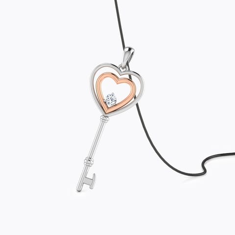 Love heart key Diamond Pendant Diamond Pendants 18 Karat Two Tone Gold Love heart key Diamond Pendant