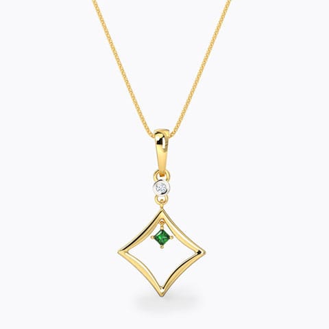 Princess-cut Emerald Gemstone Pendant Diamond,Gemstone Pendants 18 Karat Yellow Gold Princess-cut Emerald Gemstone Pendant