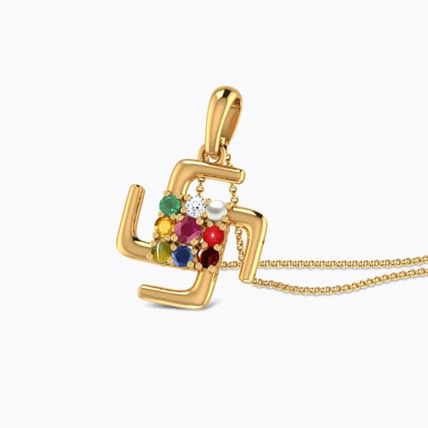 Swastik Core Gemstone Pendant Diamond,Gemstone Pendants 18 Karat Yellow Gold Swastik Core Gemstone Pendant
