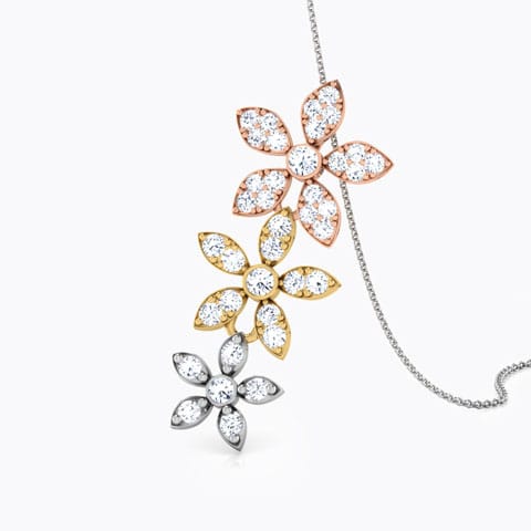 Trio Floret Diamond Pendant Diamond Pendants 18 Karat Three Tone Gold Trio Floret Diamond Pendant