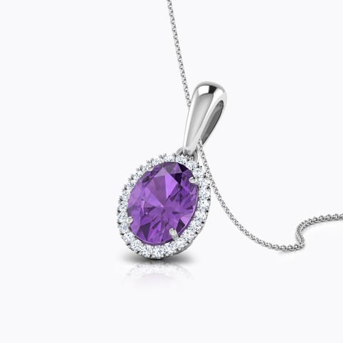 Halo Amethyst Birthstone Gemstone Pendant Diamond,Gemstone Pendants 18 Karat White Gold Halo Amethyst Birthstone Gemstone Pendant