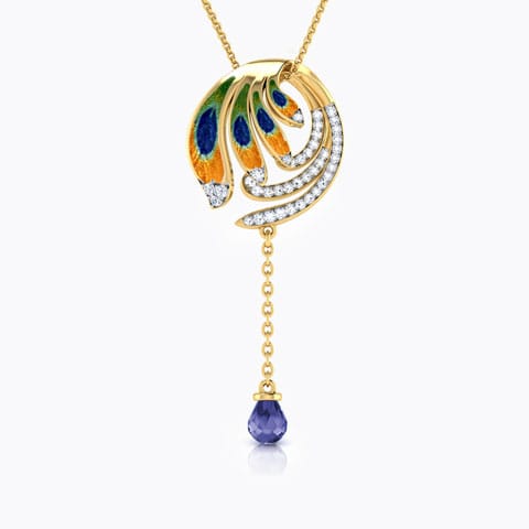 Grace Peacock Drop Gemstone Pendant Diamond,Gemstone Pendants 18 Karat Yellow Gold Grace Peacock Drop Gemstone Pendant