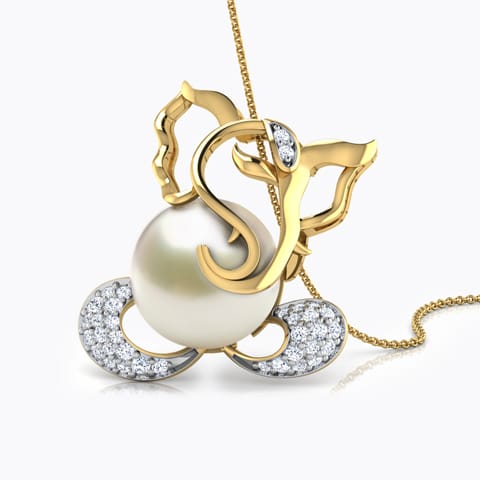 Cut-Out Ganesha Pearl Pendant Diamond,Gemstone Pendants 18 Karat Yellow Gold Cut-Out Ganesha Pearl Pendant