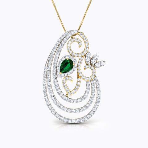 Curvy Scroll Gemstone Pendant Diamond,Gemstone Pendants 18 Karat Yellow Gold Curvy Scroll Gemstone Pendant