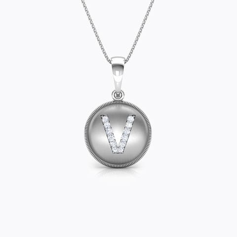 Alphabet V Diamond Pendant Diamond Pendants 18 Karat White Gold Alphabet V Diamond Pendant
