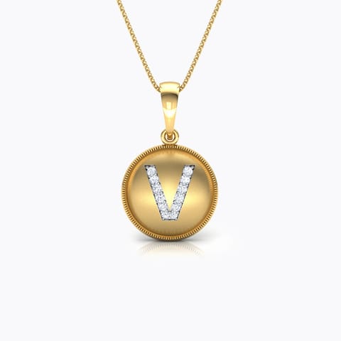 Alphabet V Diamond Pendant Diamond Pendants 18 Karat Yellow Gold Alphabet V Diamond Pendant