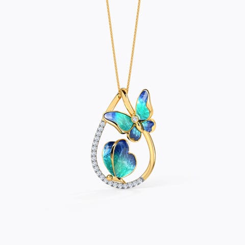 Duo Blue Butterfly Diamond Pendant Diamond Pendants 18 Karat Yellow Gold Duo Blue Butterfly Diamond Pendant