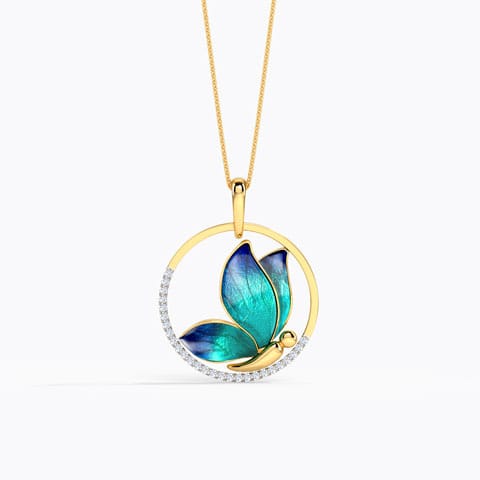 Encircle Blue Butterfly Diamond Pendant Diamond Pendants 18 Karat Yellow Gold Encircle Blue Butterfly Diamond Pendant