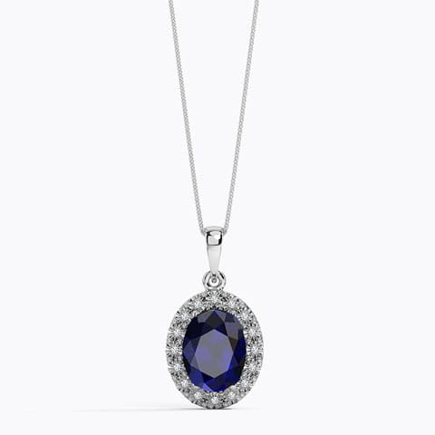 Oval Halo Miracle Plate Gemstone Pendant Diamond,Gemstone Pendants 18 Karat White Gold Oval Halo Miracle Plate Gemstone Pendant