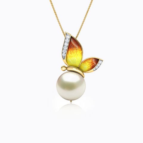 Perched Orange Butterfly Gemstone Pendant Diamond,Gemstone Pendants 18 Karat Yellow Gold Perched Orange Butterfly Gemstone Pendant