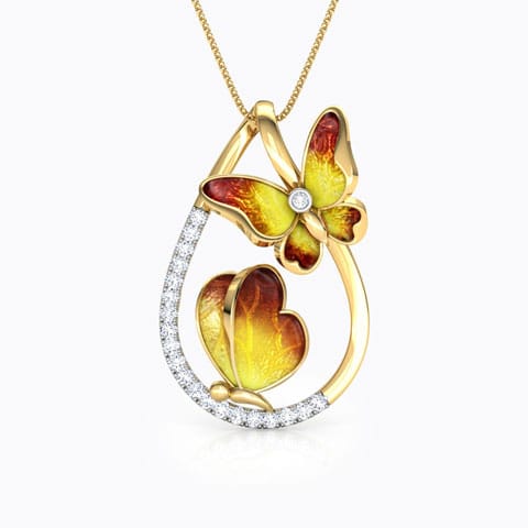 Duo Orange Butterfly Diamond Pendant Diamond Pendants 18 Karat Yellow Gold Duo Orange Butterfly Diamond Pendant