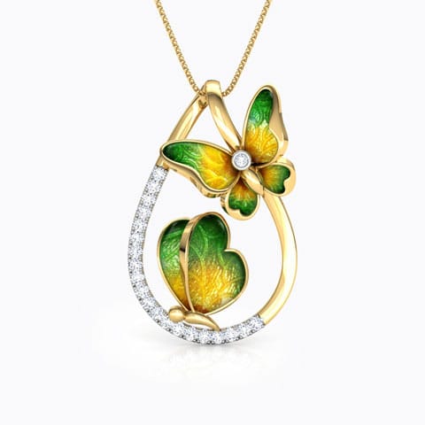 Duo Green Butterfly Diamond Pendant Diamond Pendants 18 Karat Yellow Gold Duo Green Butterfly Diamond Pendant