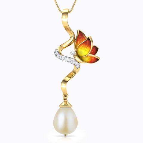 Ribbon Drop Orange Butterfly Gemstone Pendant Diamond,Gemstone Pendants 18 Karat Yellow Gold Ribbon Drop Orange Butterfly Gemstone Pendant