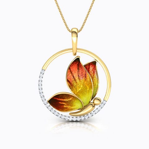 Encircle Orange Butterfly Diamond Pendant Diamond Pendants 18 Karat Yellow Gold Encircle Orange Butterfly Diamond Pendant
