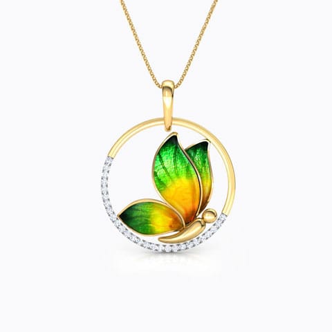 Encircle Green Butterfly Diamond Pendant Diamond Pendants 18 Karat Yellow Gold Encircle Green Butterfly Diamond Pendant