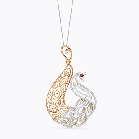 Peafowl Trellis Gemstone Pendant Diamond,Gemstone Pendants 18 Karat Rose Gold Peafowl Trellis Gemstone Pendant