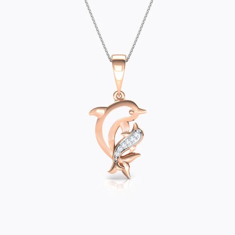 Dolphin Mother and Daughter Diamond Pendant Diamond Pendants 18 Karat Rose Gold Dolphin Mother and Daughter Diamond Pendant
