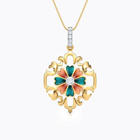 Misbah Floral Diamond Pendant Diamond Pendants 18 Karat Yellow Gold Misbah Floral Diamond Pendant