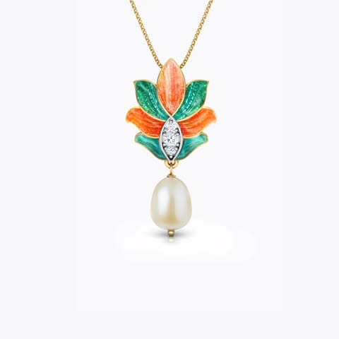 Samira Lotus Pearl Pendant Diamond,Gemstone Pendants 18 Karat Yellow Gold Samira Lotus Pearl Pendant