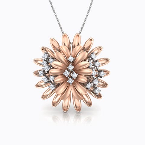 Zinnia Bloom Diamond Pendant Diamond Pendants 18 Karat Two Tone Gold Zinnia Bloom Diamond Pendant