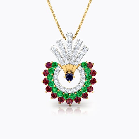 Hrishita Vibrant Gemstone Pendant Diamond,Gemstone Pendants 18 Karat Yellow Gold Hrishita Vibrant Gemstone Pendant