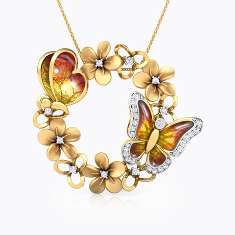 Halo Butterfly Diamond Pendant Diamond Pendants 18 Karat Yellow Gold Halo Butterfly Diamond Pendant