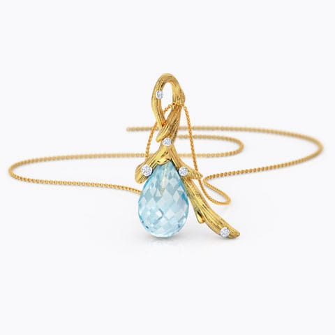 Twine Dewdrops Gemstone Pendant Diamond,Gemstone Pendants 14 Karat Yellow Gold Twine Dewdrops Gemstone Pendant