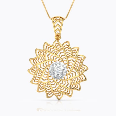 Aloe Fractal Diamond Pendant Diamond Pendants 14 Karat Yellow Gold Aloe Fractal Diamond Pendant