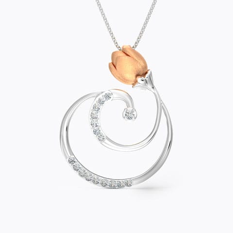 Swirl Tulip Diamond Pendant Diamond Pendants 14 Karat Two Tone Gold Swirl Tulip Diamond Pendant