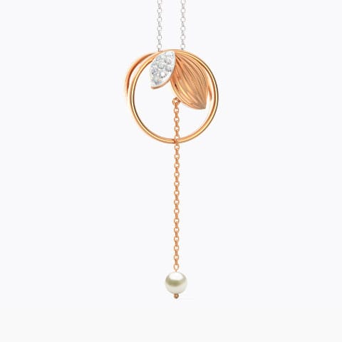 Encircled Leaflet Pearl Pendant Diamond,Gemstone Pendants 14 Karat Rose Gold Encircled Leaflet Pearl Pendant