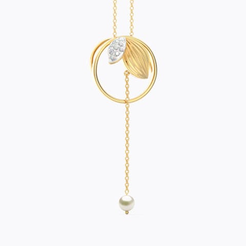 Encircled Leaflet Pearl Pendant Diamond,Gemstone Pendants 18 Karat Yellow Gold Encircled Leaflet Pearl Pendant