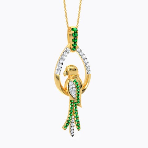 Adorable Parrot Gemstone Pendant Diamond,Gemstone Pendants 18 Karat Yellow Gold Adorable Parrot Gemstone Pendant