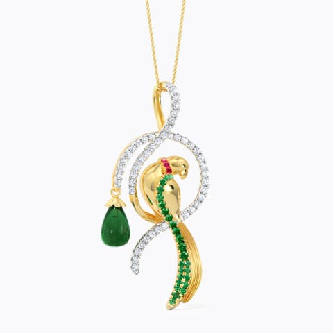 Cheerful Parrot Gemstone Pendant Diamond,Gemstone Pendants 18 Karat Yellow Gold Cheerful Parrot Gemstone Pendant