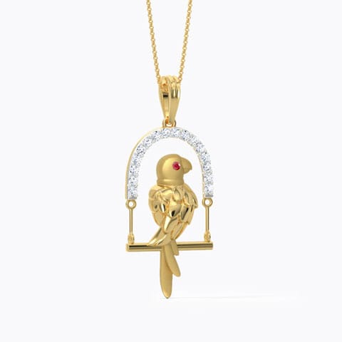 Swinging Parrot Gemstone Pendant Diamond,Gemstone Pendants 18 Karat Yellow Gold Swinging Parrot Gemstone Pendant